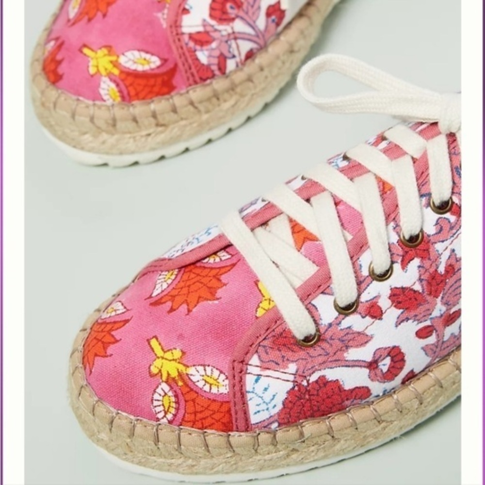 SZ Blockprints x Anthropologie Pink Floral Lace Up Espadrille Daphne Sneakers 41